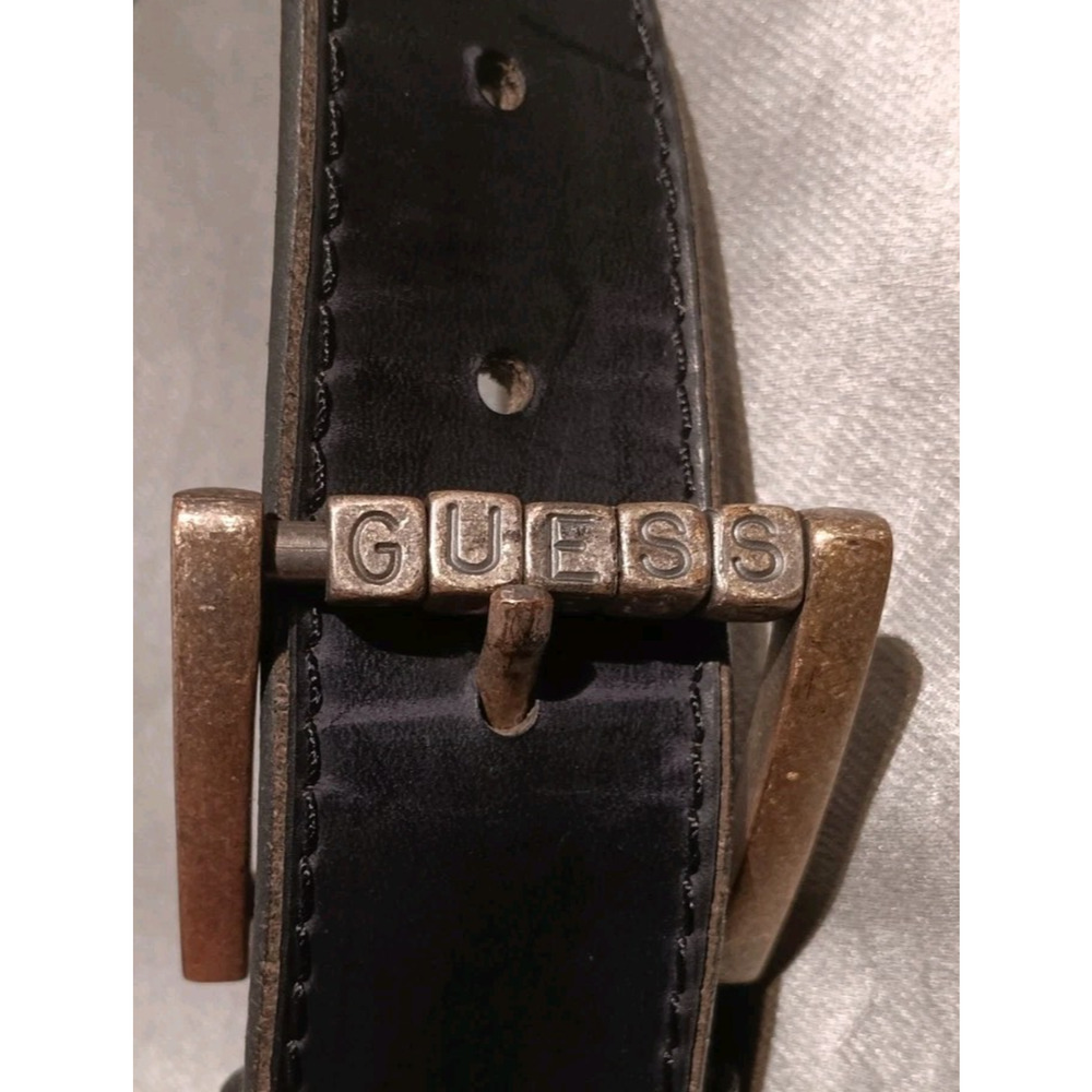 Vintage 1990s Guess Black Leather Letter Beads Buckle Made In USA